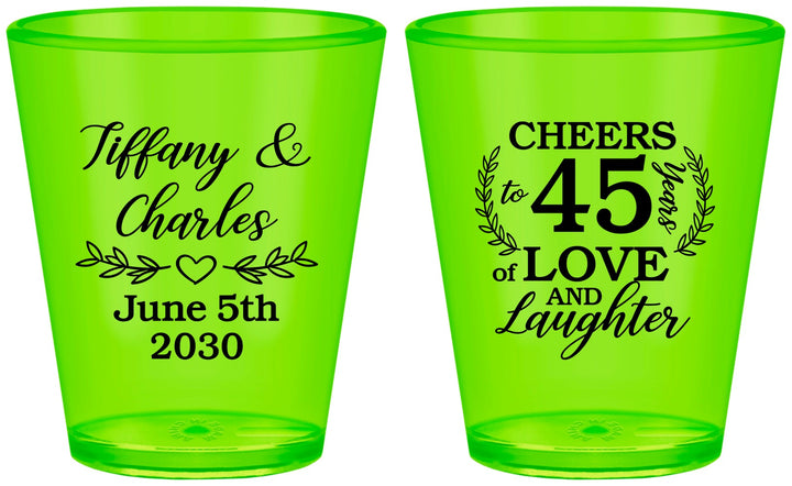 Custom Anniversary Plastic Shot Glasses - Cheers To 45 Years | 80006
