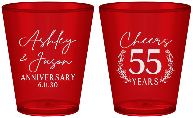 Custom Anniversary Plastic Shot Glasses - Cheers To 55 Years | 80008