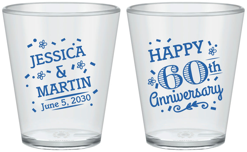 Custom Anniversary Plastic Shot Glasses - Cheers To 60 Years | 80009