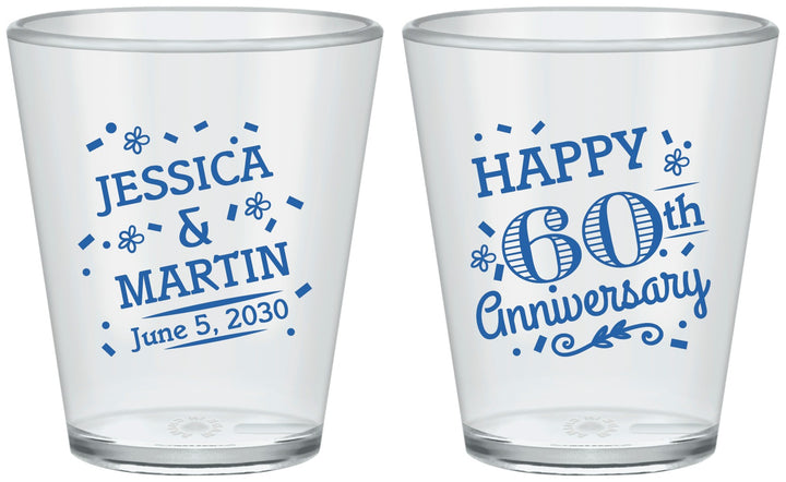 Custom Anniversary Plastic Shot Glasses - Cheers To 60 Years | 80009