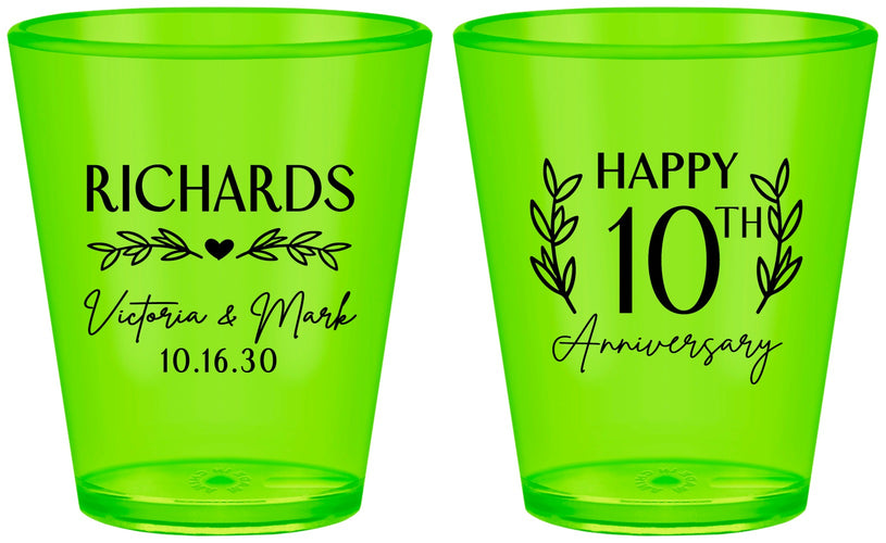 Custom Anniversary Plastic Shot Glasses - 10th Wedding | 80010