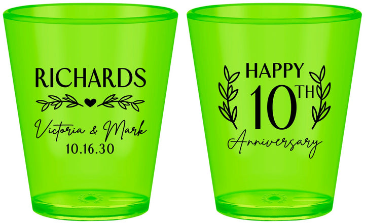 Custom Anniversary Plastic Shot Glasses - 10th Wedding | 80010