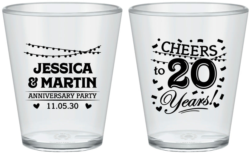Custom Anniversary Plastic Shot Glasses - Cheers To 20 Years | 80011