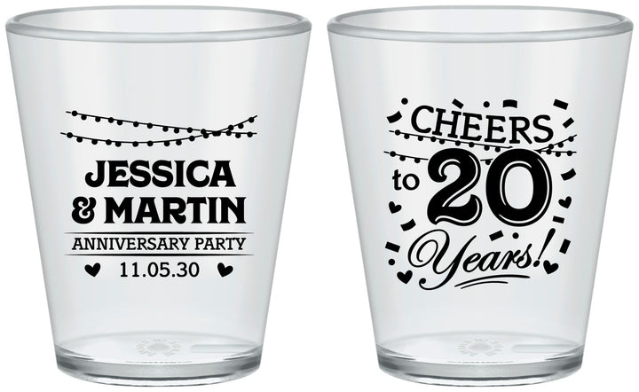 Custom Anniversary Plastic Shot Glasses - Cheers To 20 Years | 80011