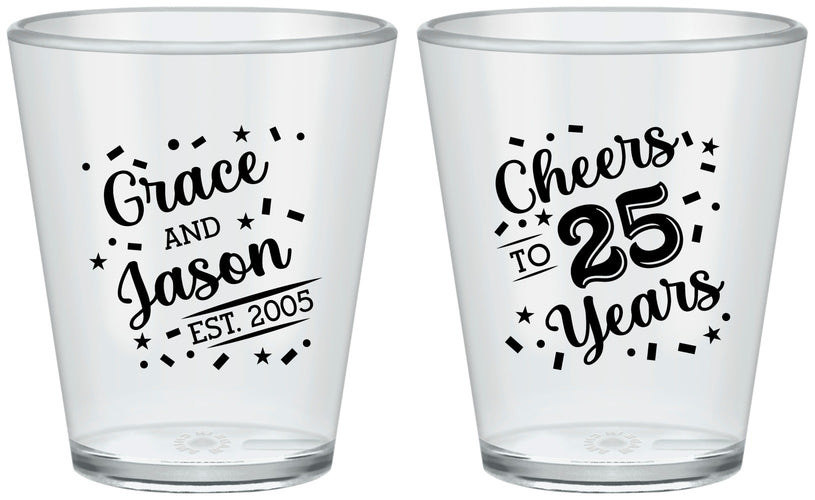 Custom Anniversary Plastic Shot Glasses - Cheers To 25 Years | 80012