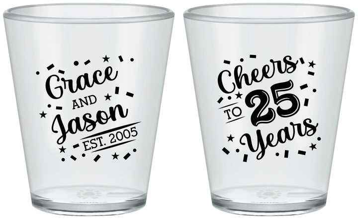 Custom Anniversary Plastic Shot Glasses - Cheers To 25 Years | 80012