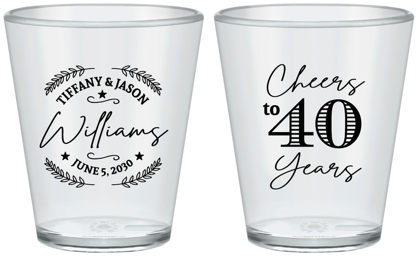 Custom Anniversary Plastic Shot Glasses - Cheers To 40 Years | 80015