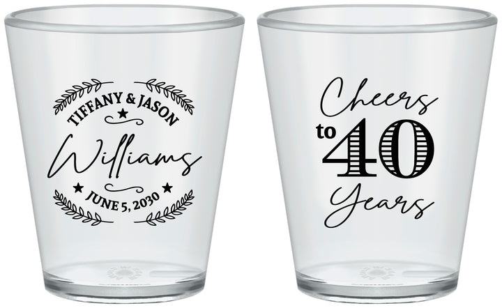 Custom Anniversary Plastic Shot Glasses - Cheers To 40 Years | 80015