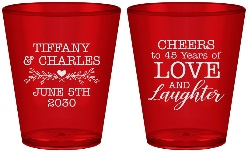 Custom Anniversary Plastic Shot Glasses - Cheers To 45 Years | 80016