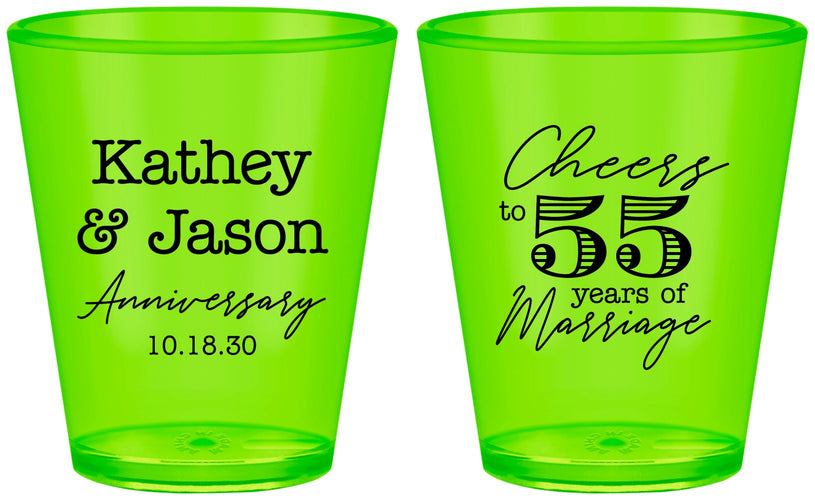 Custom Anniversary Plastic Shot Glasses - Cheers To 55 Years | 80018