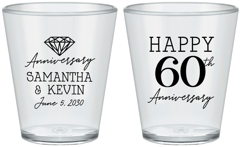Custom Anniversary Plastic Shot Glasses - 60th Wedding | 80019