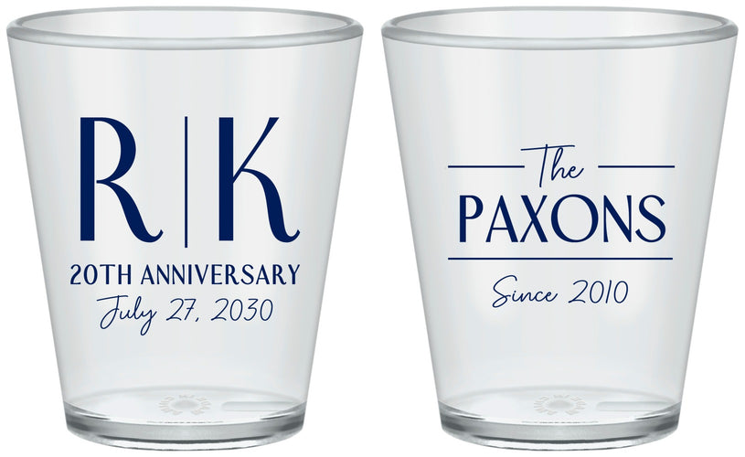 Custom Anniversary Plastic Shot Glasses - 20th Wedding | 80021