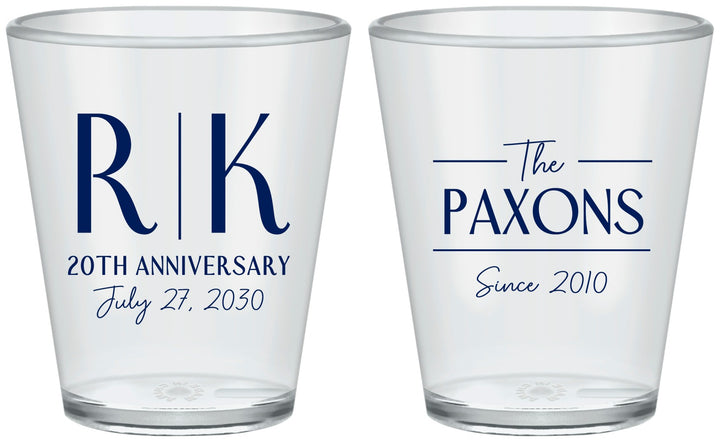 Custom Anniversary Plastic Shot Glasses - 20th Wedding | 80021