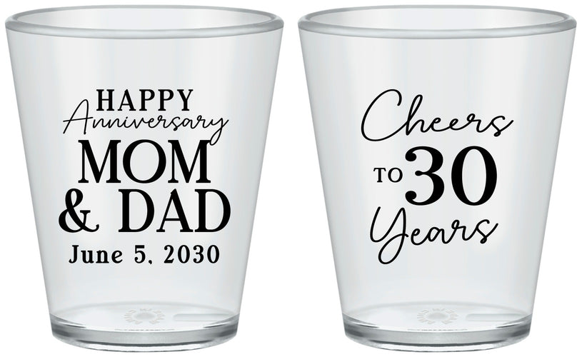 Custom Anniversary Plastic Shot Glasses - Cheers To 30 Years | 80023