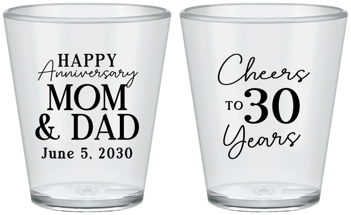 Custom Anniversary Plastic Shot Glasses - Cheers To 30 Years | 80023