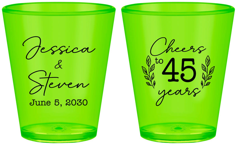 Custom Anniversary Plastic Shot Glasses - Cheers To 45 Years | 80026