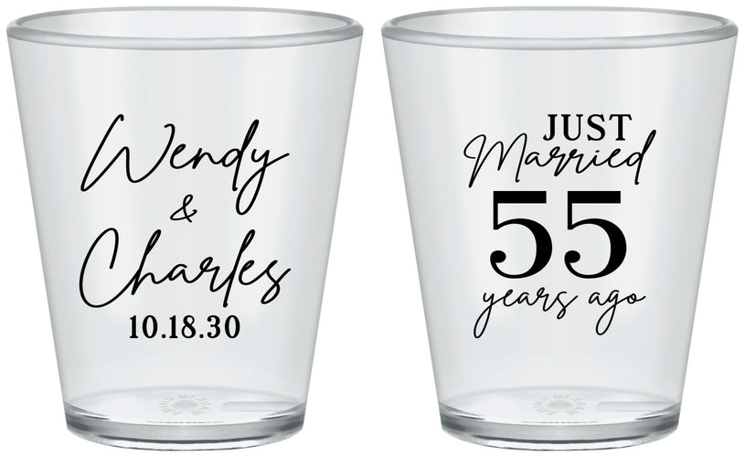 Custom Anniversary Plastic Shot Glasses - Just Married 55 Years Ago | 80028
