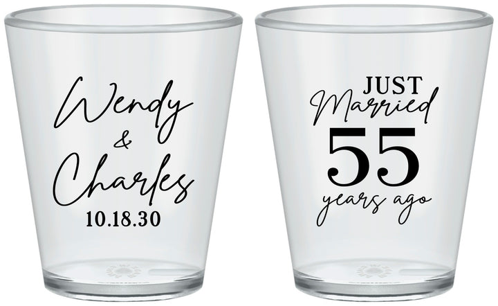 Custom Anniversary Plastic Shot Glasses - Just Married 55 Years Ago | 80028