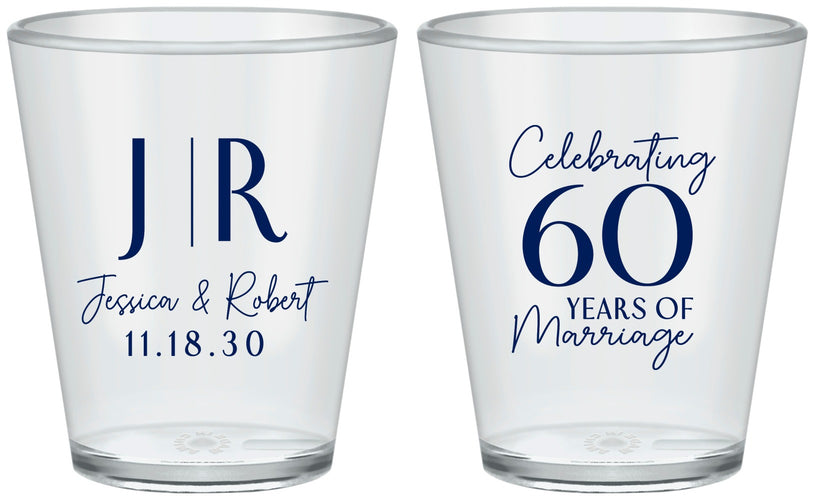 Custom Anniversary Plastic Shot Glasses - 60 Years Of Marriage | 80029