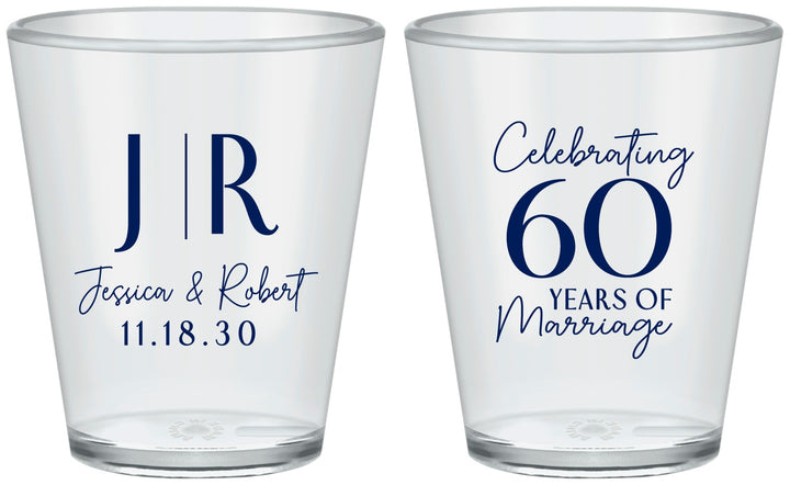 Custom Anniversary Plastic Shot Glasses - 60 Years Of Marriage | 80029