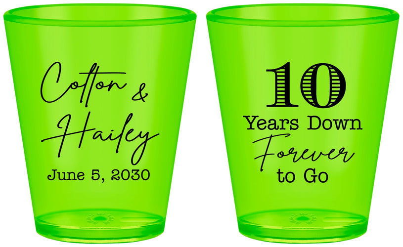 Custom Anniversary Plastic Shot Glasses - Just Married 10 Years Ago | 80030