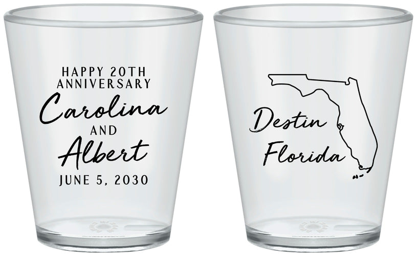 Custom Anniversary Plastic Shot Glasses - 20th Wedding | 80031