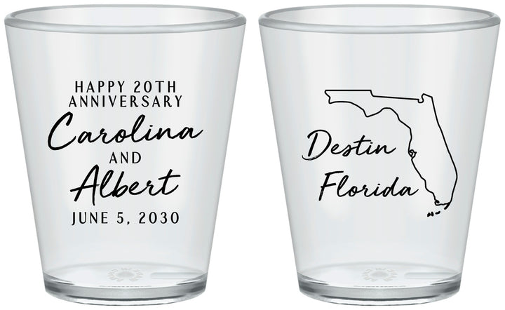 Custom Anniversary Plastic Shot Glasses - 20th Wedding | 80031
