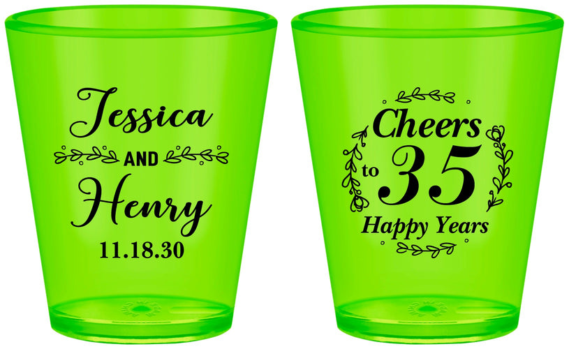 Custom Anniversary Plastic Shot Glasses - Cheers To 35 Years | 80034