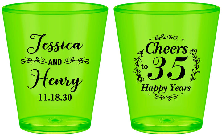 Custom Anniversary Plastic Shot Glasses - Cheers To 35 Years | 80034