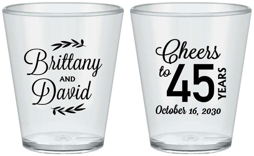 Custom Anniversary Plastic Shot Glasses - Cheers To 45 Years | 80036