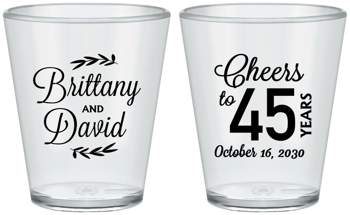 Custom Anniversary Plastic Shot Glasses - Cheers To 45 Years | 80036