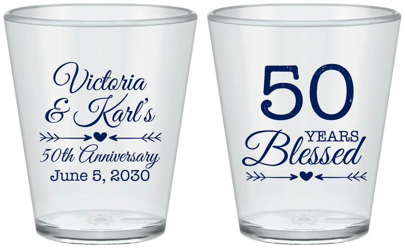 Custom Anniversary Plastic Shot Glasses - 50 Years Blessed | 80037