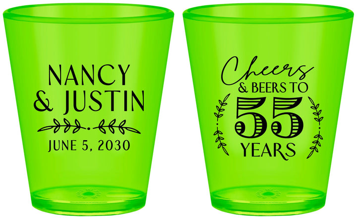 Custom Anniversary Plastic Shot Glasses - Cheers To 55 Years | 80038