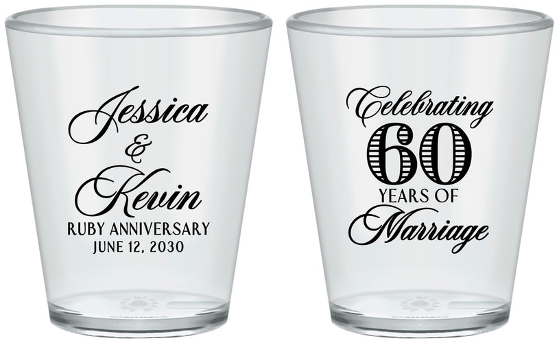 Custom Anniversary Plastic Shot Glasses - 60 Years Of Marriage | 80039