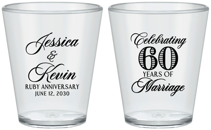 Custom Anniversary Plastic Shot Glasses - 60 Years Of Marriage | 80039
