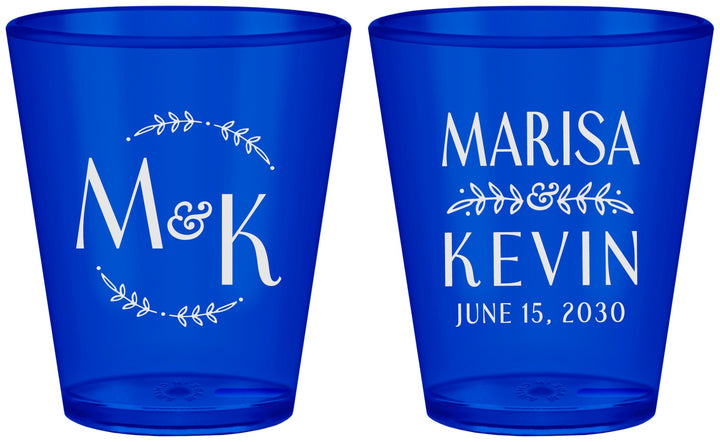 Custom Wedding Plastic Shot Glasses - Two Letter Monogram | 801