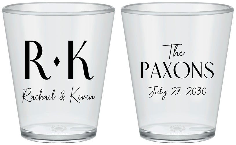 Custom Wedding Plastic Shot Glasses - Two Letter Monogram | 802