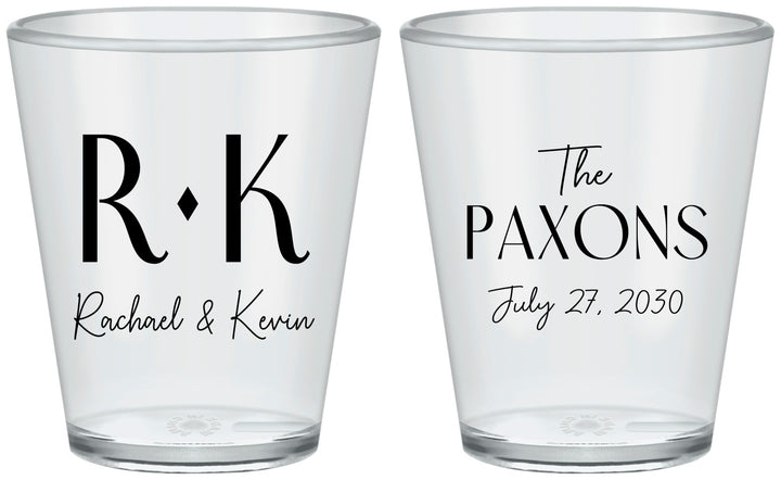 Custom Wedding Plastic Shot Glasses - Two Letter Monogram | 802