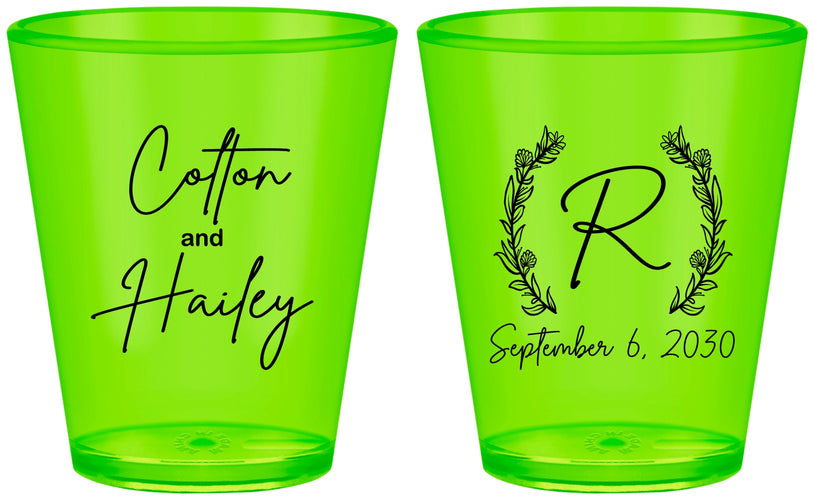 Custom Wedding Plastic Shot Glasses - Monogram | 803