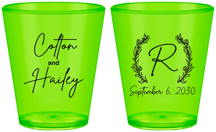 Custom Wedding Plastic Shot Glasses - Monogram | 803