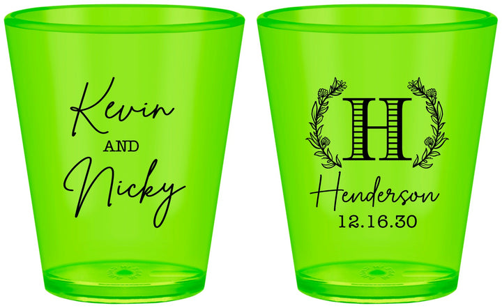 Custom Wedding Plastic Shot Glasses - Monogram | 805