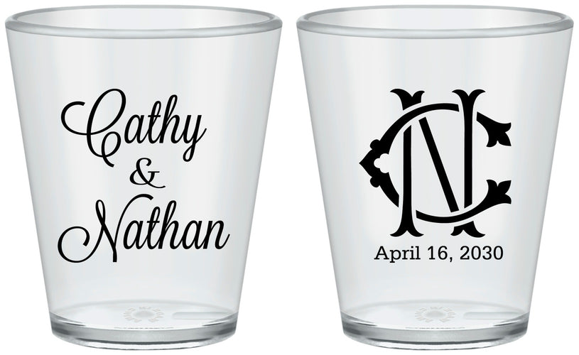 Custom Wedding Plastic Shot Glasses - Two Letter Monogram | 807