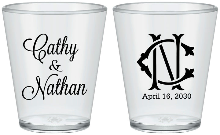 Custom Wedding Plastic Shot Glasses - Two Letter Monogram | 807