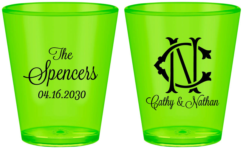 Custom Wedding Plastic Shot Glasses - Two Letter Monogram | 808