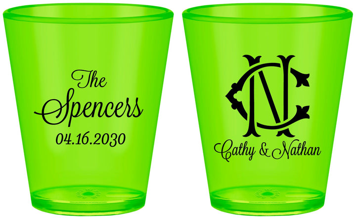 Custom Wedding Plastic Shot Glasses - Two Letter Monogram | 808