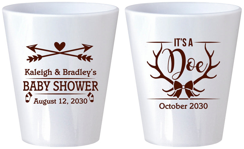 Custom Baby Shower Plastic Shot Glasses - It’s A Doe Antler | 90001