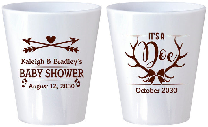 Custom Baby Shower Plastic Shot Glasses - It’s A Doe Antler | 90001