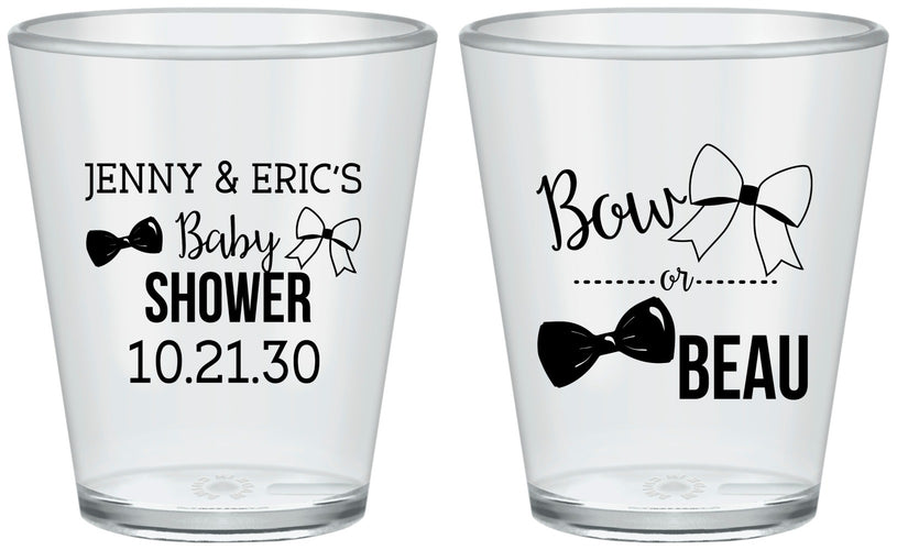 Custom Baby Shower Plastic Shot Glasses - Gender Reveal Bow Or Beau | 90004