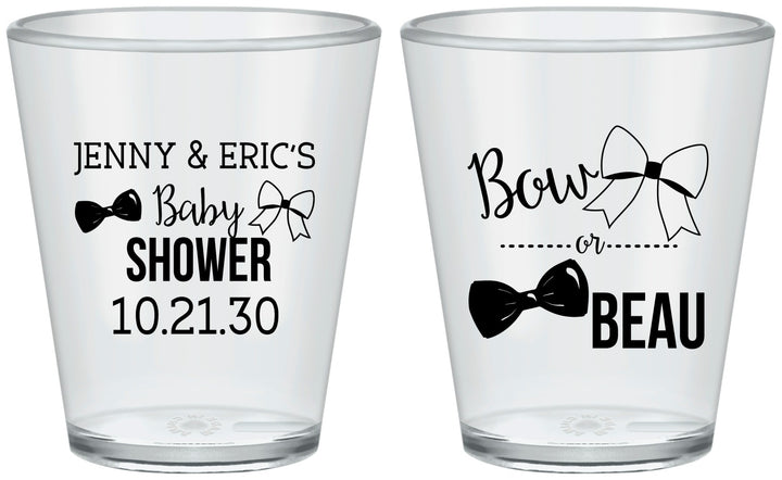 Custom Baby Shower Plastic Shot Glasses - Gender Reveal Bow Or Beau | 90004
