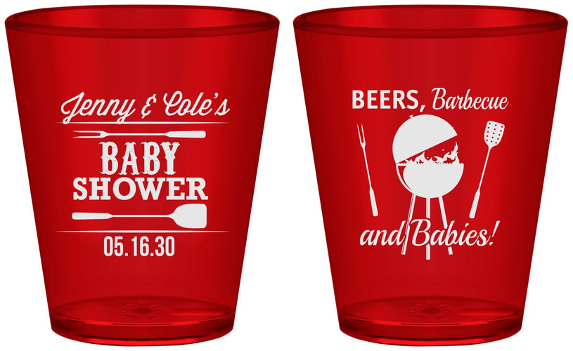 Custom Baby Shower Plastic Shot Glasses - Beers Bbq Babies | 90006